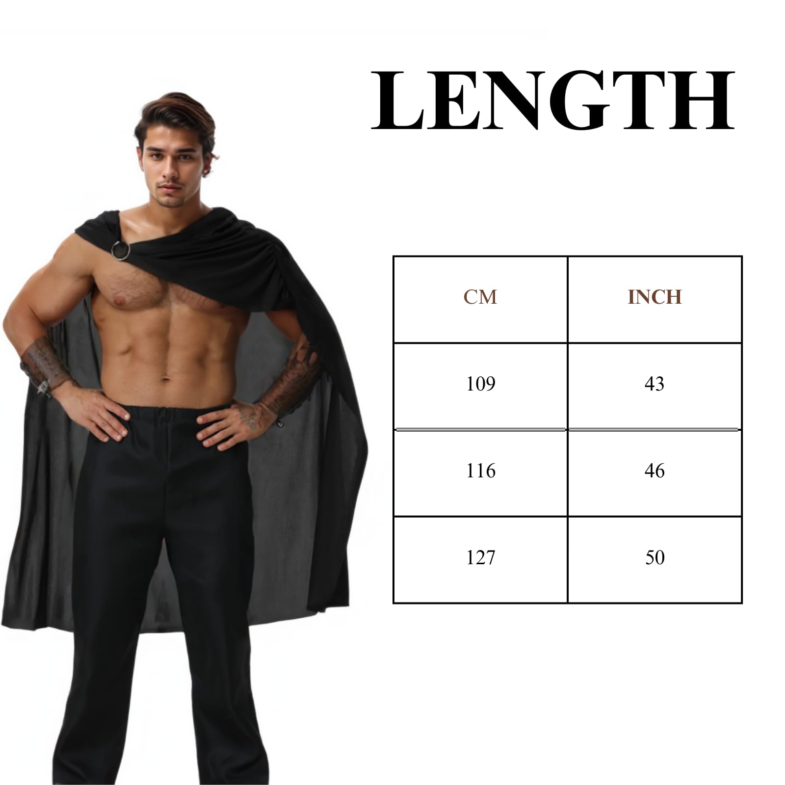 RRCBMD Adult Spartan Warrior Costume Cape with Bracers Unisex Medieval Cloak Halloween Cosplay Black(108cm - Image 3