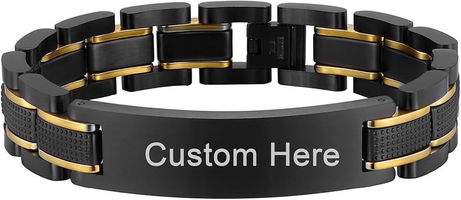 Gamtic Customized Watch Band Bracelet for Men - Personalized Stainless Steel Chunky Bracelets Wristband, with Jewelry Gift Box