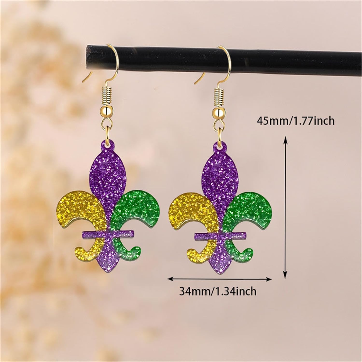 Dreuyet Mardi Gras Acrylic Earrings Crown Carnival Mask Letter MARDI GRAS Dangle Earrings for Women Holiday Jewelry Dangling Festival Boho Llama Fun Drop Earrings Parade - Image 3