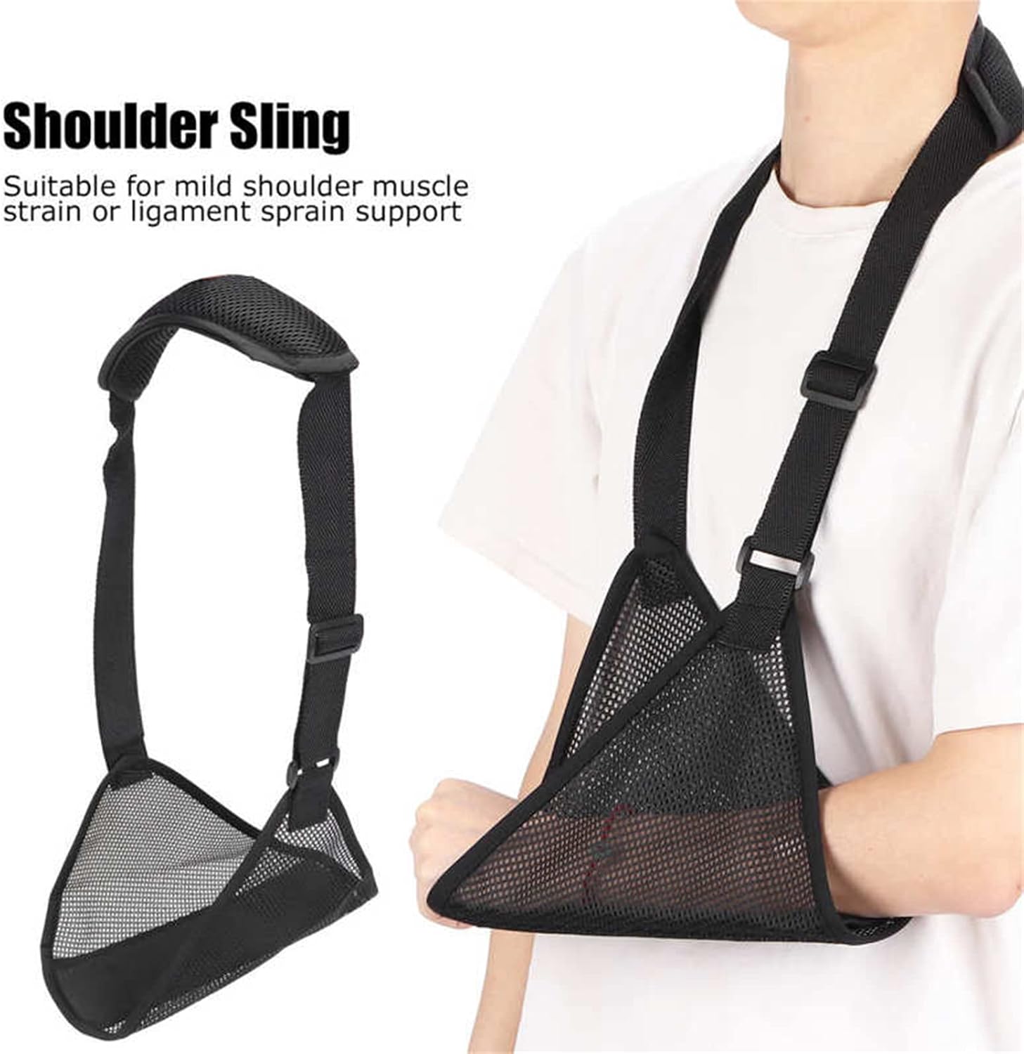 Mesh Breathable Fracture Sling, Adjustable Lightweight Comfortable Shoulder Arm Immobilizer Sling, Breathable Right Left Shoulder Stabilizer Support for Injured Arm Elbow Wris