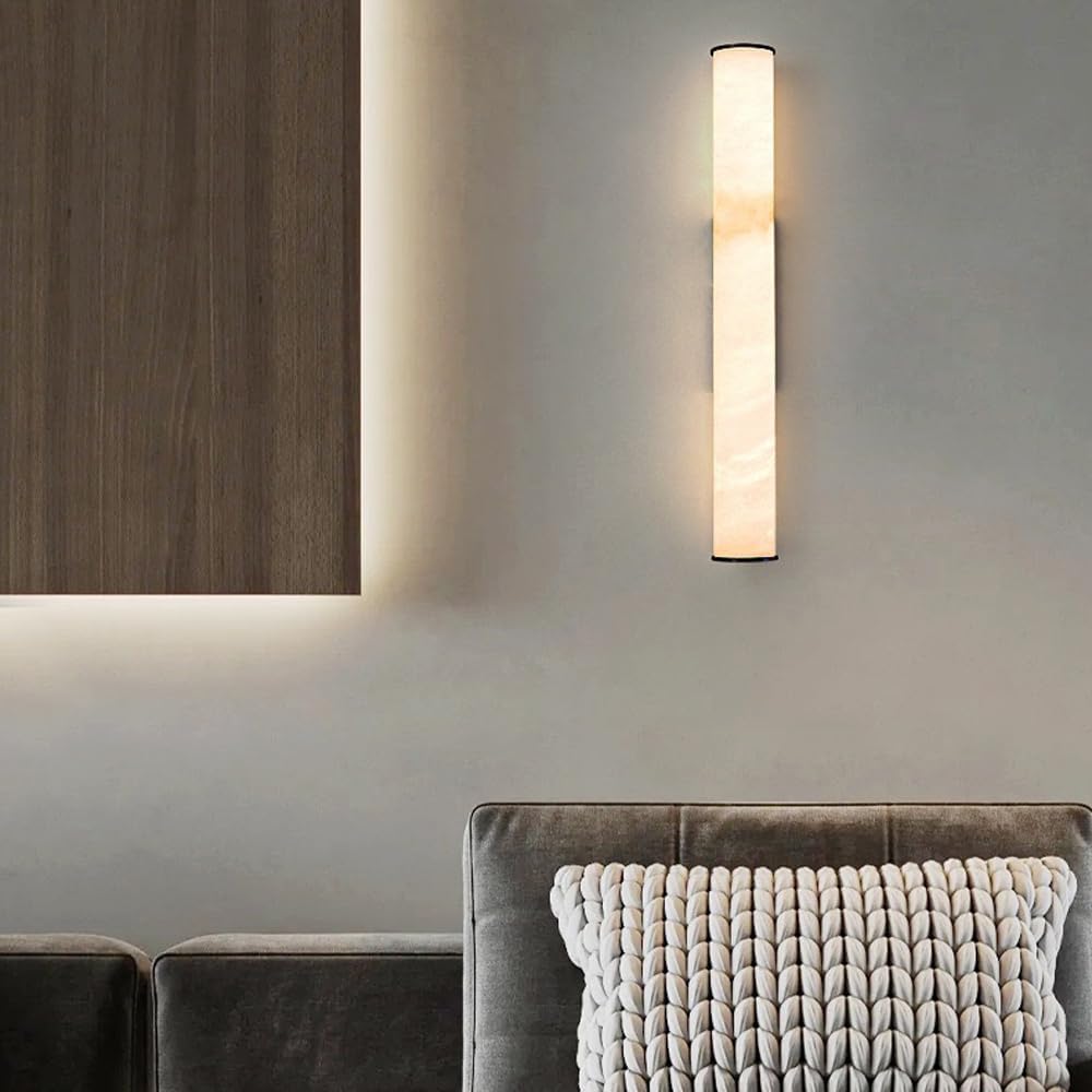 Apliques de Pared españoles de mármol Natural, Apliques de Tira de alabastro, lámparas de Interior Totalmente de Cobre para Dormitorio, Escalera, Sala de Estar, Pasillo (Oscuro, me