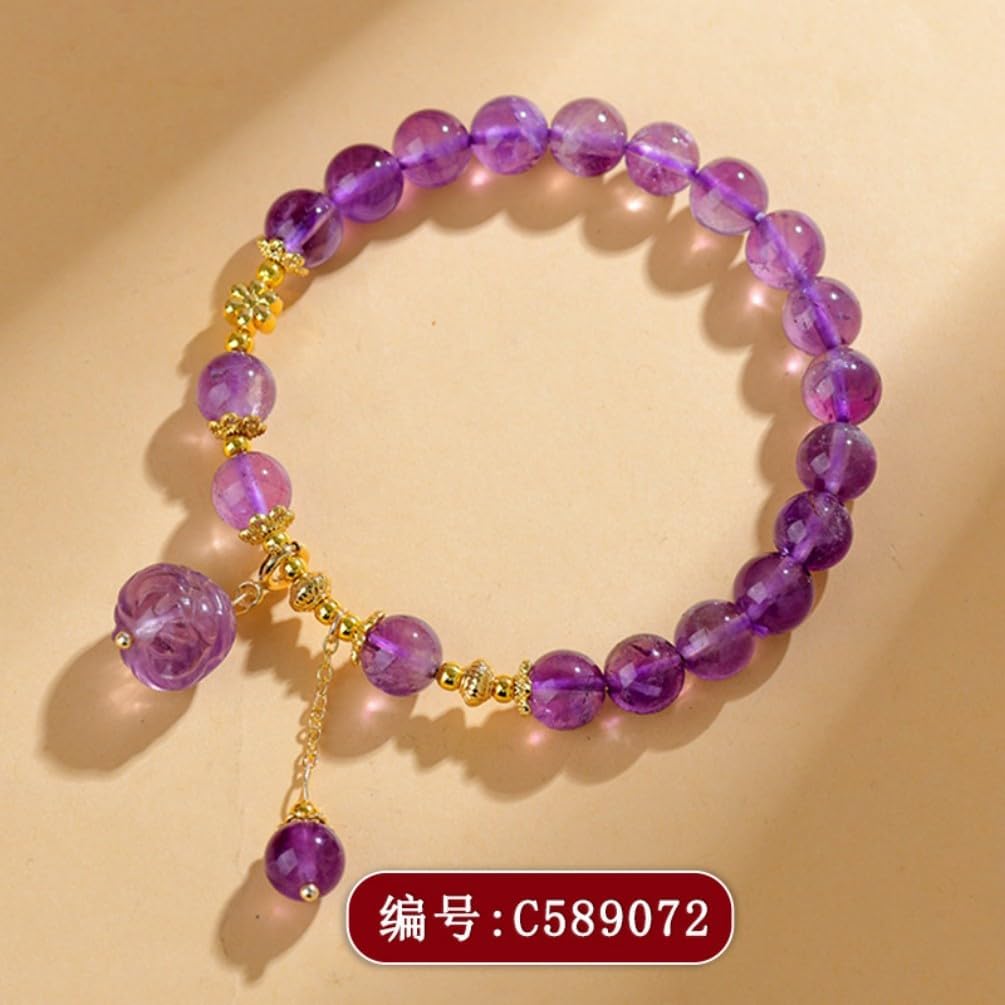DorkTees (C589紫水晶手链) 天然梦幻紫水晶 Fengshui Jade Bracelet Lucky Charm 手链原创设计新中式复古风格手串送闺蜜