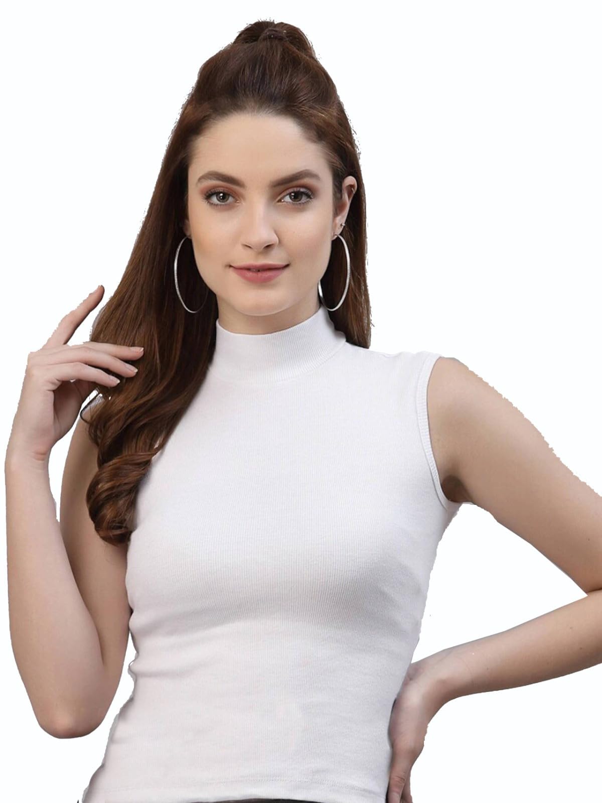 Women's Rib High Neck Sleeveless Slim Fit Top-image-37