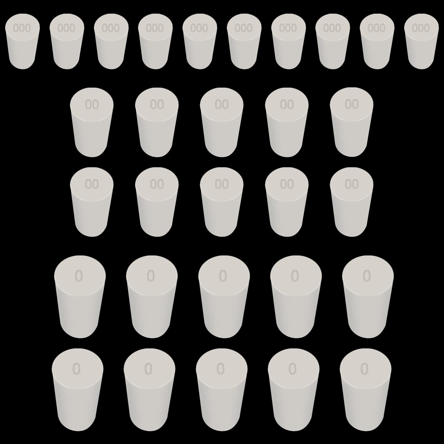 Tnisesm 30Pcs White 000, 00, 0 Solid Rubber Stoppers 3 Assorted