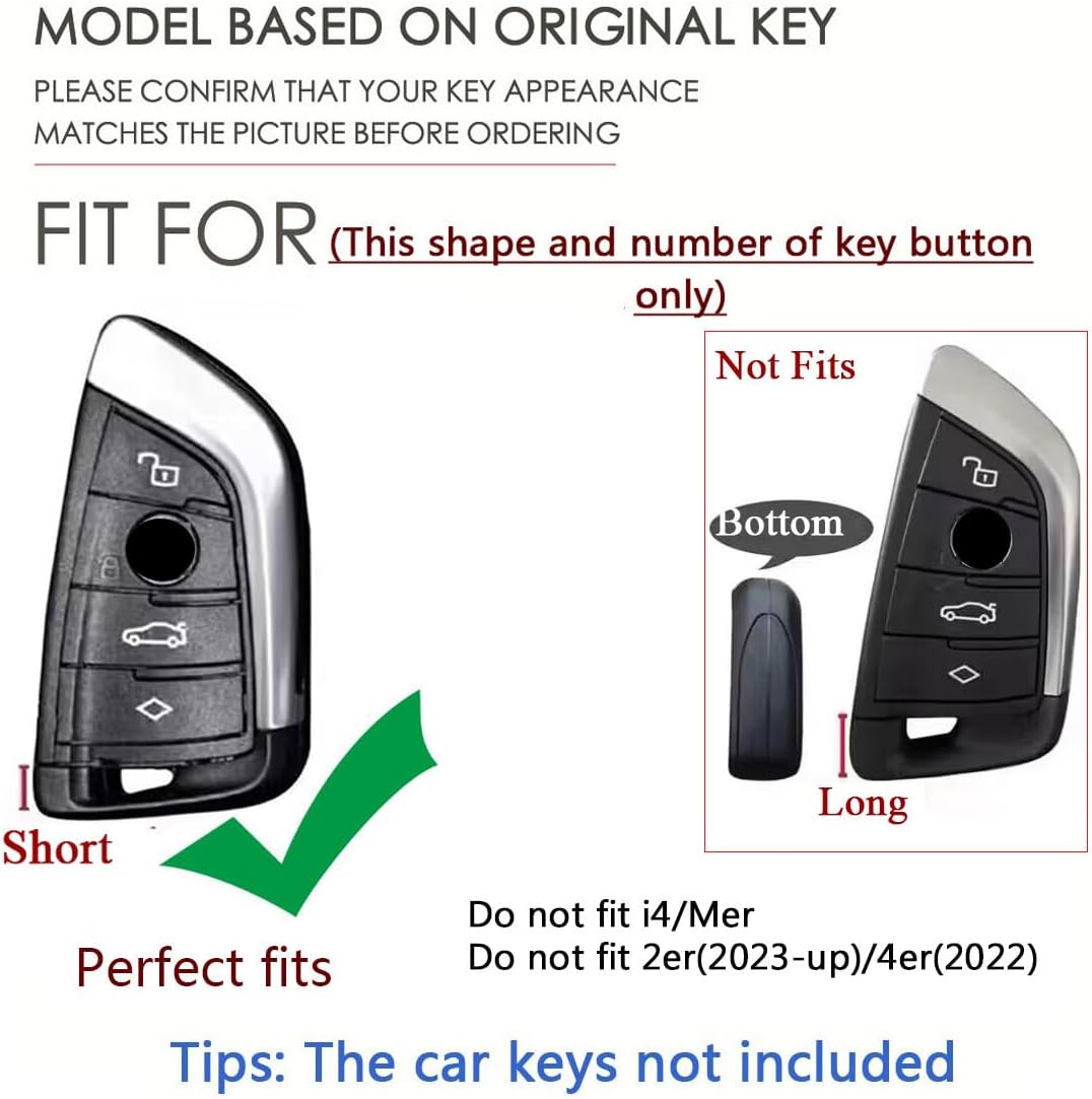 SANRILY Genuine Leather Handmade Key Fob Cover Fit for BMW 2 5 6 7 Series X1 X2 X3 X5 X6 GT Series Keyless Luxury Key Case with Keychain Blue, Gifts for men & women