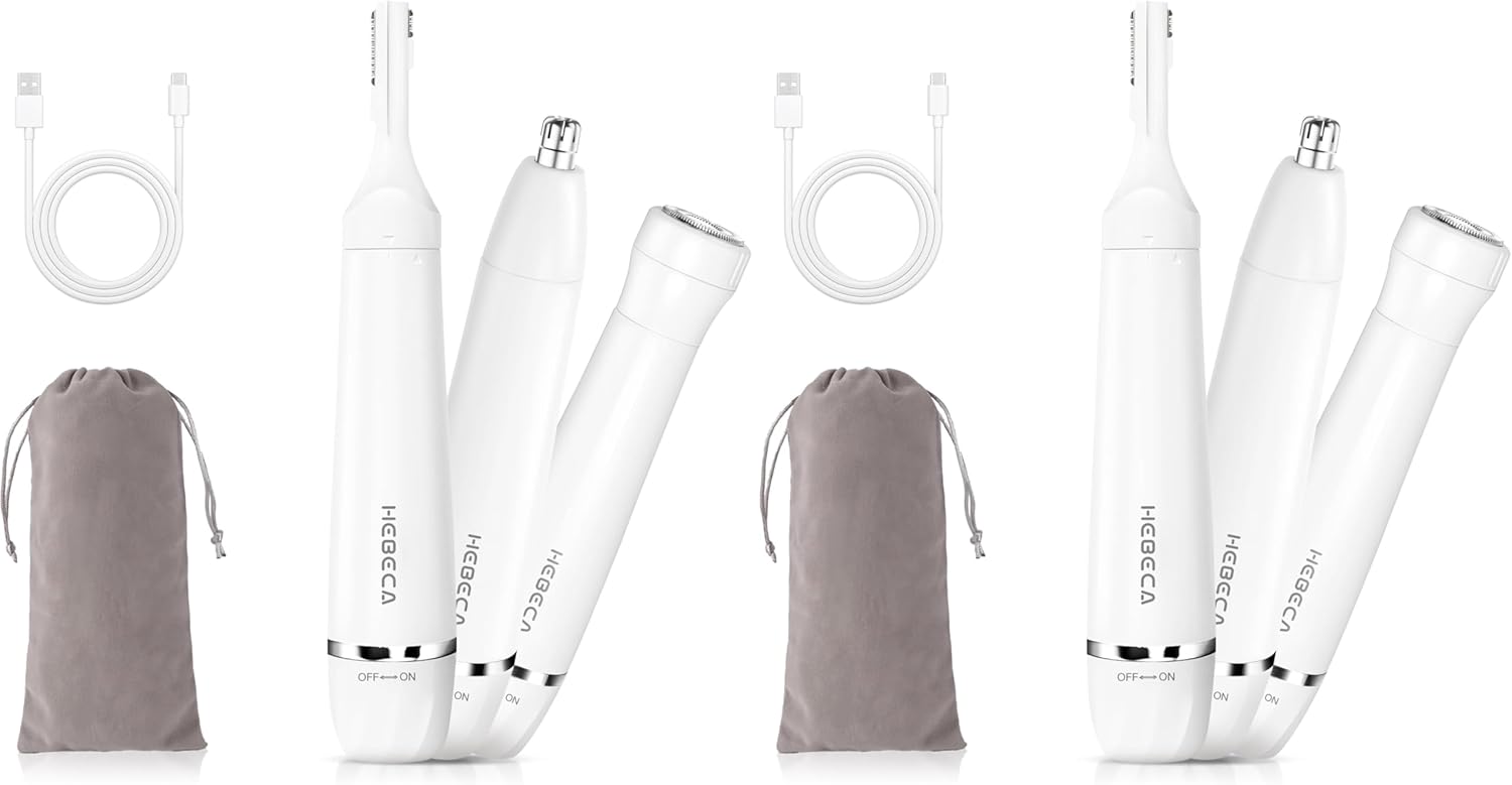 Nose Hair Trimmer for Women and Men, 3-in-1 Electric Facial Hair Removal Rechargeable Portble Waterproof Face Shaver Razor for Nose Ear Eyebrow Peach-Fuzz Lips Chin FT3001 (Pack of 2)