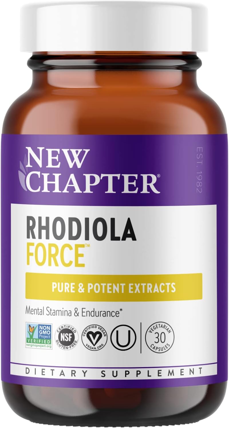 New Chapter Rhodiola Force 300mg with Potent Vegan Rhodiola for Mental Focus & Stamina, Endurance + Mood Support + Stress Adaptogen + Non-GMO Ingredients - 30 Count