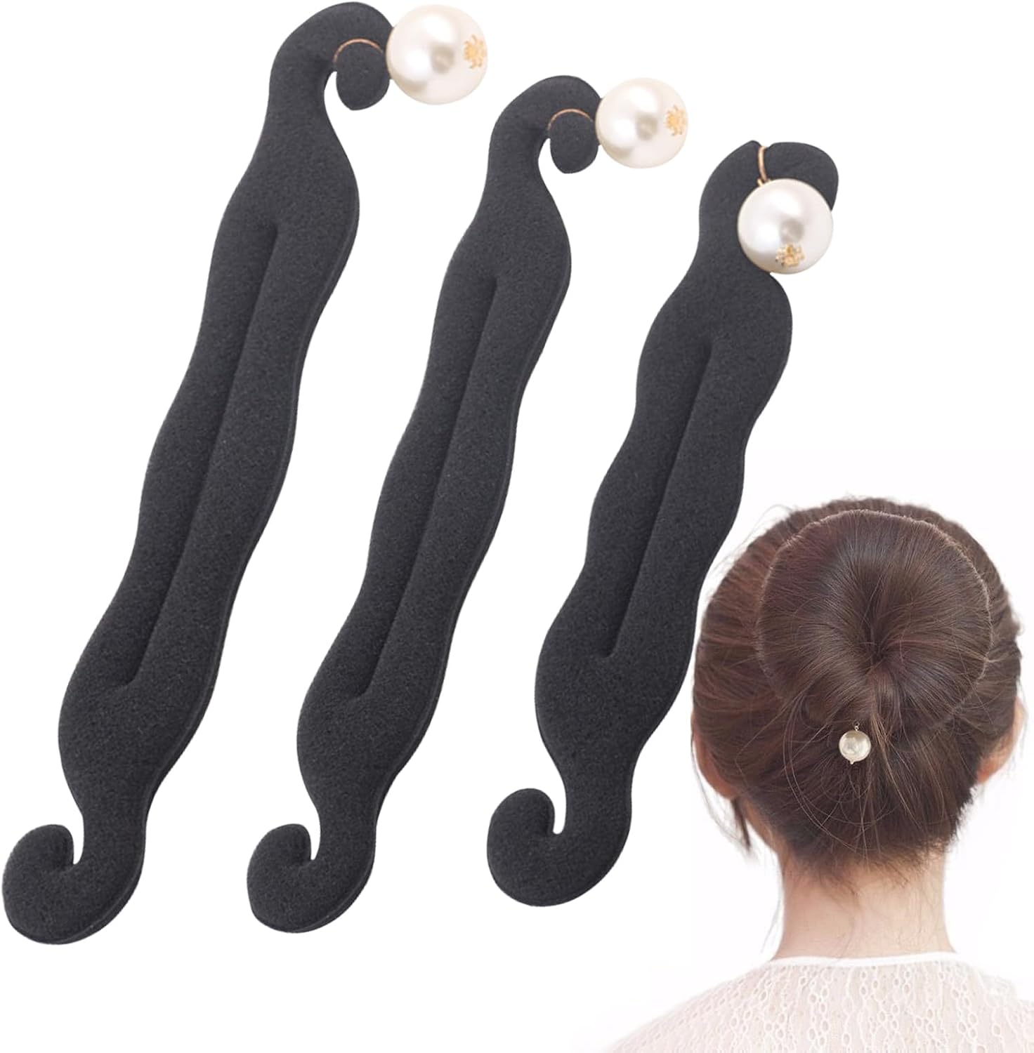 3 PACK Pearl Hair Bun Maker for Women Lazy Hair Curler Bun Clips Magic