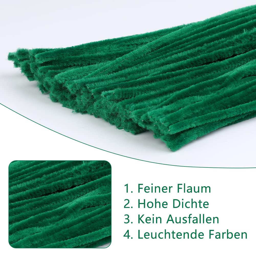WWYSSZ 300 stuks pijpenragers om te knutselen, groen, groene pijpenragers om te knutselen, chenilledraad, 30 cm lange pijpenreiniger, buigpluche, voor creatieve doe-het-zelfprojecten en