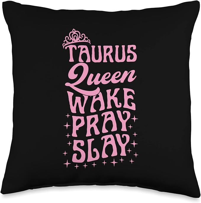 Taurus Symbol Astrology Horoscope Zodiac Sign Queen Wake Pray Slay Christian Taurus Sign Throw Pillow, 16x16, Multicolor