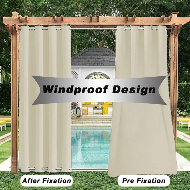 Tenda per esterni impermeabile e antivento con occhielli nella parte superiore e inferiore, protezione solare e oscurante per gazebo e giardino, 1 pezzo, Beige, L254xA183cm