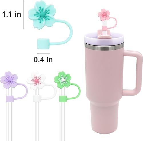 Miniatura 2 de Funda de popote para copa Stanley, 5 unidades, compatible con vaso de 30 y 40 onzas, bonitas fundas de silicona, tapa de pajitas de flores de 0.394