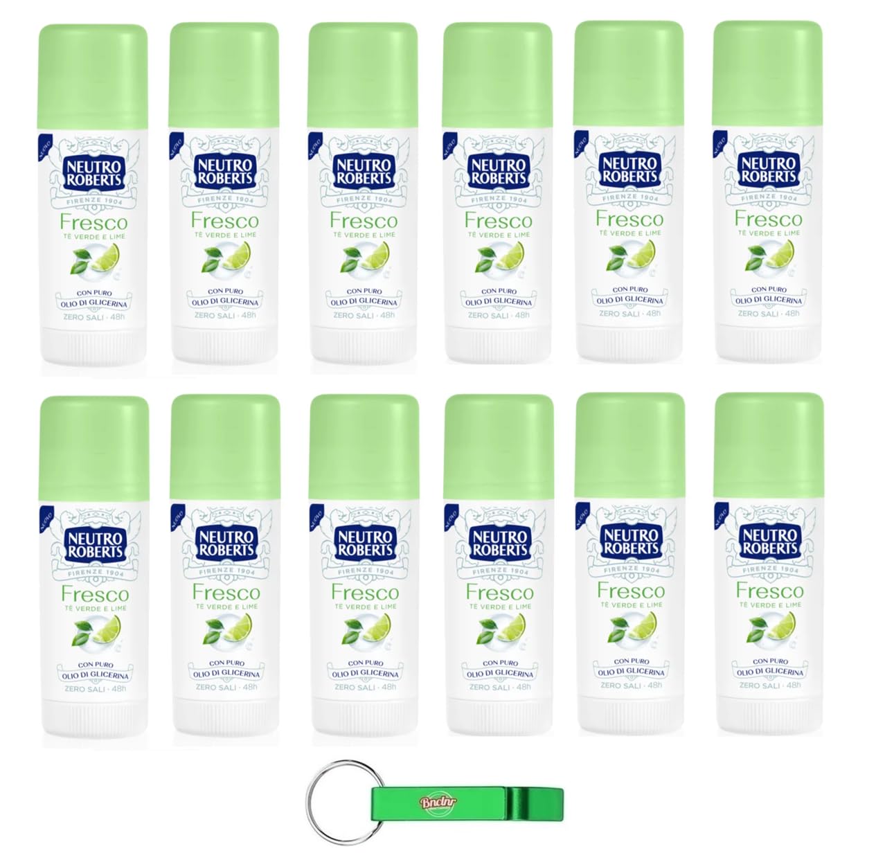 Neutro Roberts - Deodorante Stick Fresco con tè verde e lime, 0% sali di alluminio, 40 ml + portachiavi Beni Culinari