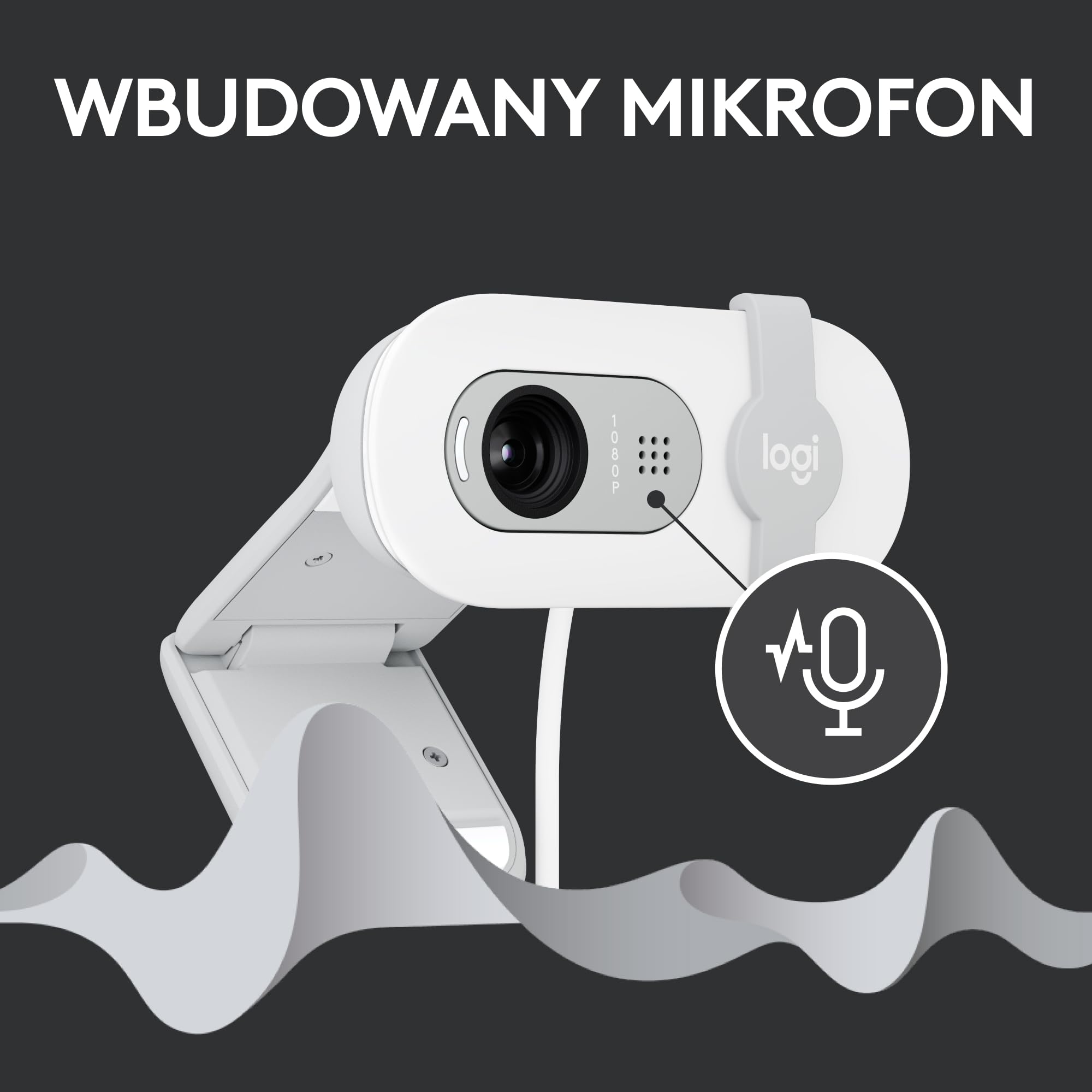 Logitech Brio 100 Full HD Kamera do spotkań i streamowania, automatyczny balans światła, wbudowany mikrofon, osłona migawki, USB-A, do Microsoft Teams, Google Meet, Zoom i innych - Biały