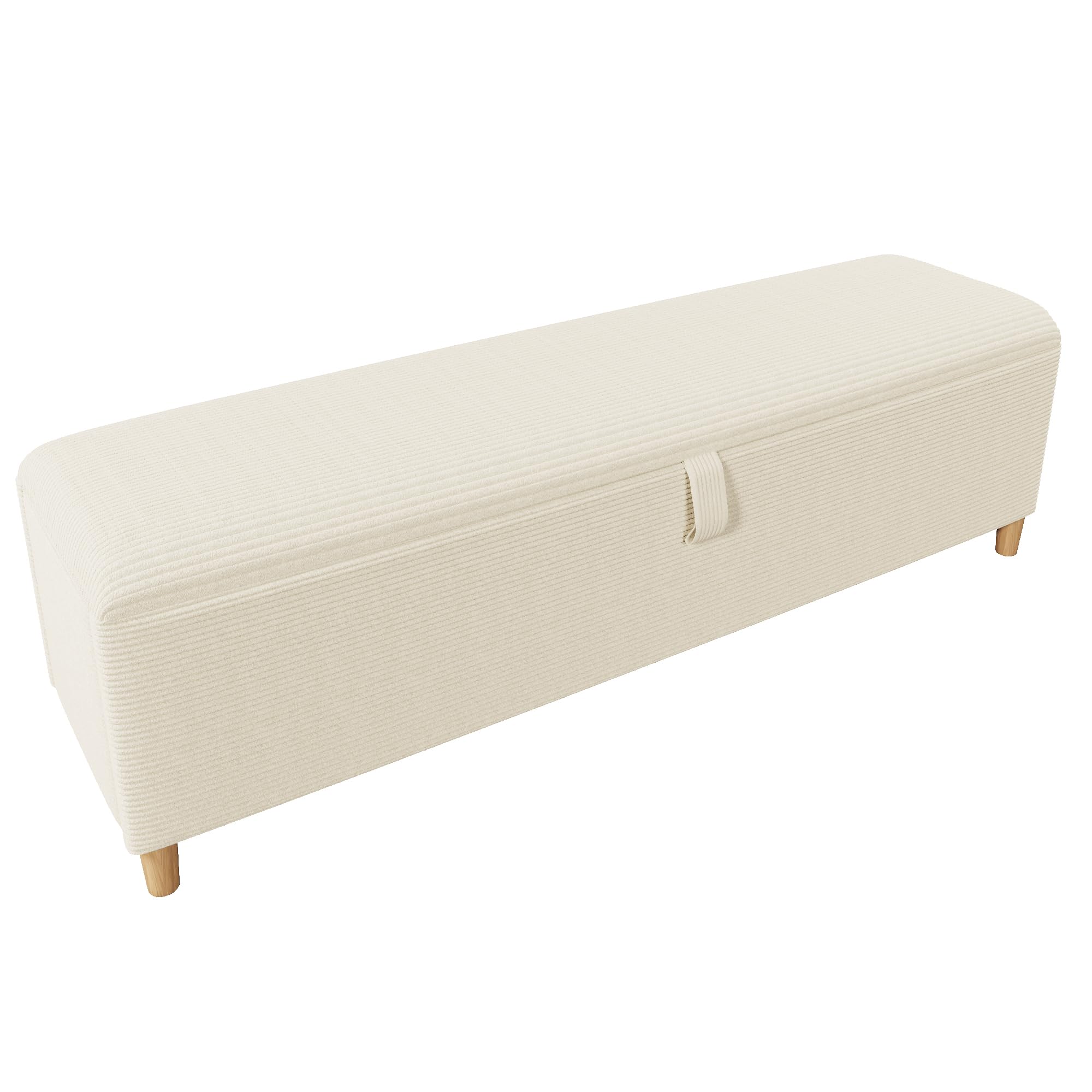 SACOOL Panca da letto con vano portaoggetti 165 x 38 cm, con vano portaoggetti idraulico, adatta per camera da letto, soggiorno e corridoio, effetto velluto a coste beige.