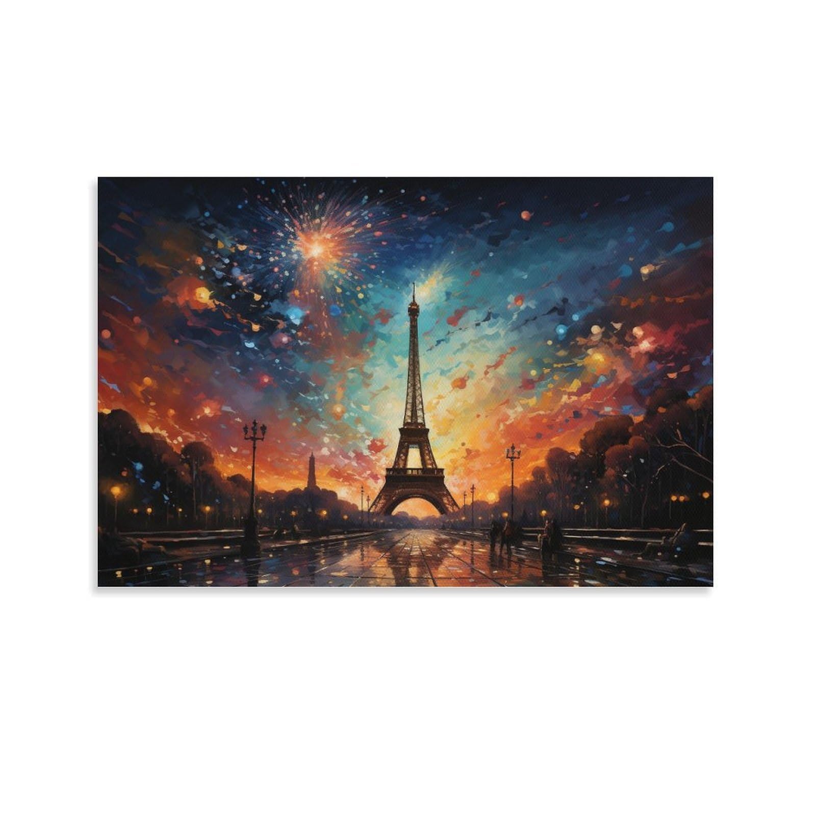Bright Magical Colorful Individual Eiffel Tower Starry Night Wall Art Decor - Kitchen Canvas Wall Decor Removable Multi-Purpose Focal Point 24x36inch(60x90cm)