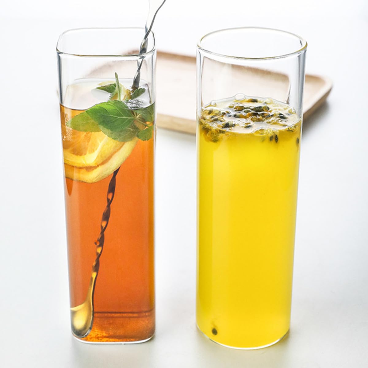 SHINEOFI Bicchieri da Cocktail in Vetro 2 Pezzi, 600ml, Trasparenti | Uso Bar e Ktv, Linee Decorative per Bevande, Set Doppio per Servizio e Presentazione