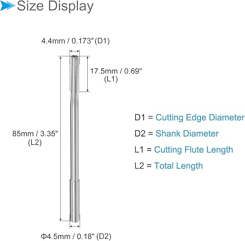 Miniatura 8 de Escariadores de mandril para máquina, precisión D4 de 0.236 in de diámetro, precisión D4, flautas rectas de acero cobalto M35 - (aplicaciones para