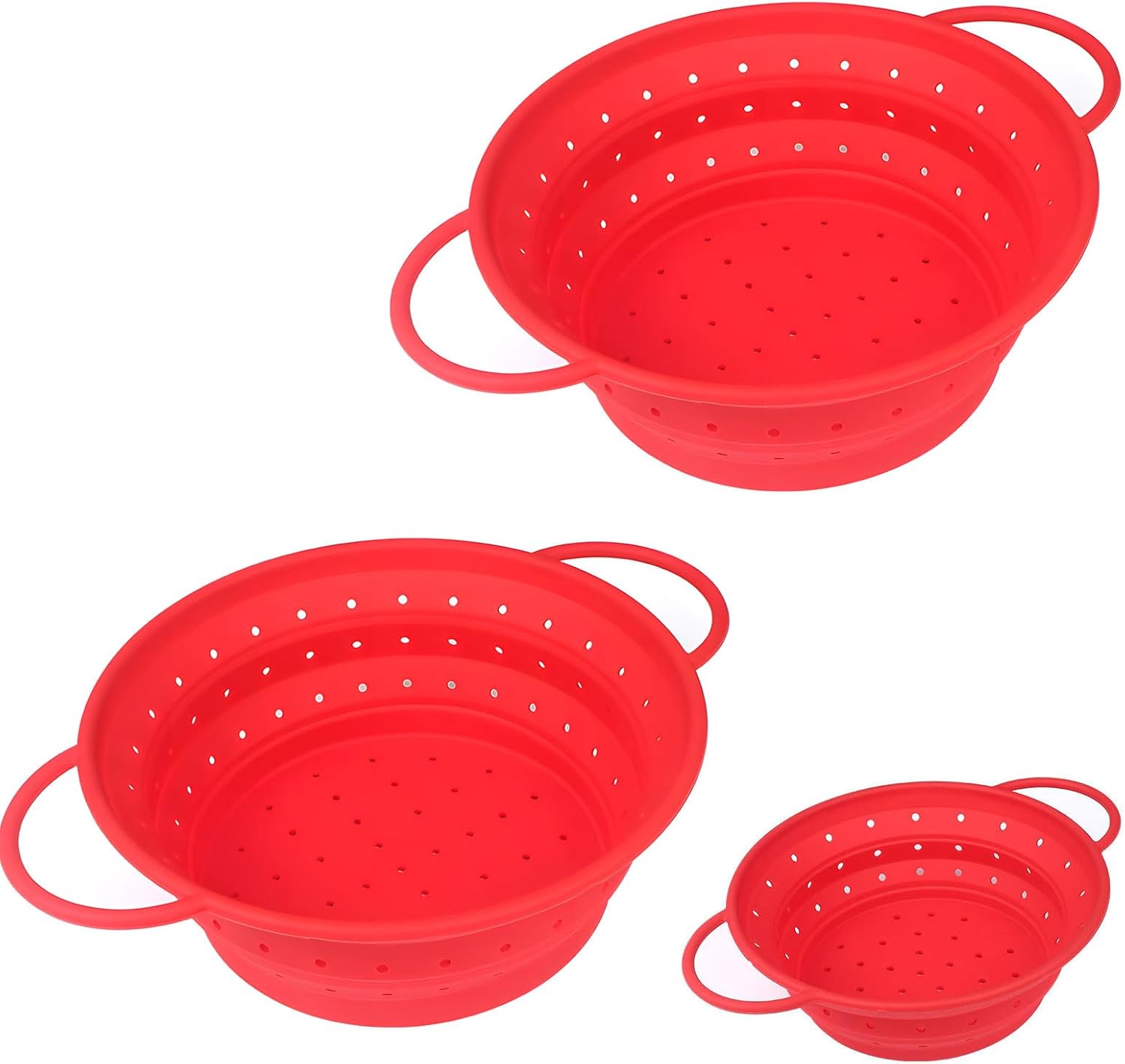 Pack of 3 Silicone Foldable Colanders, Space Saving Strainer Baskets for Draining Pasta Vegetables, Ideal for Small Kitchen & Camping