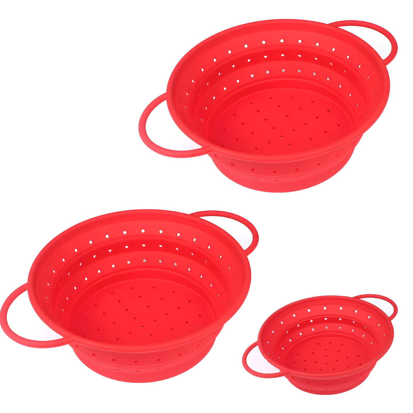 Juego de 3 coladores plegables de silicona que incluye diferentes tamaños para varias tareas de cocina, diseño de ahorro de espacio, colador de camping