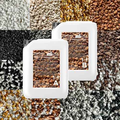 Steinteppich Epoxidharz Set Innen & Außen (ca. 28kg / 2-2,5m²) | 16 Farben | 25kg 2-4mm Marmorkies + 3L, 2K...