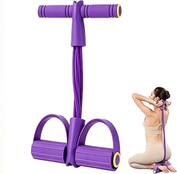 4-tube Foot Pedal Resistance Band, Pedal Resistance Bands with Handle, Abdominal Exercise Multi Function Tension Rope,Gym Equipment for Home,Pilates Equipment, Tension Rope Sport Trainer