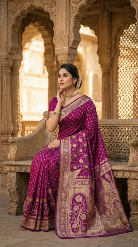 Image of C J Enterprise Women's Pure Soft Silk Saree With Blouse Piece For Wedding (Jiya)