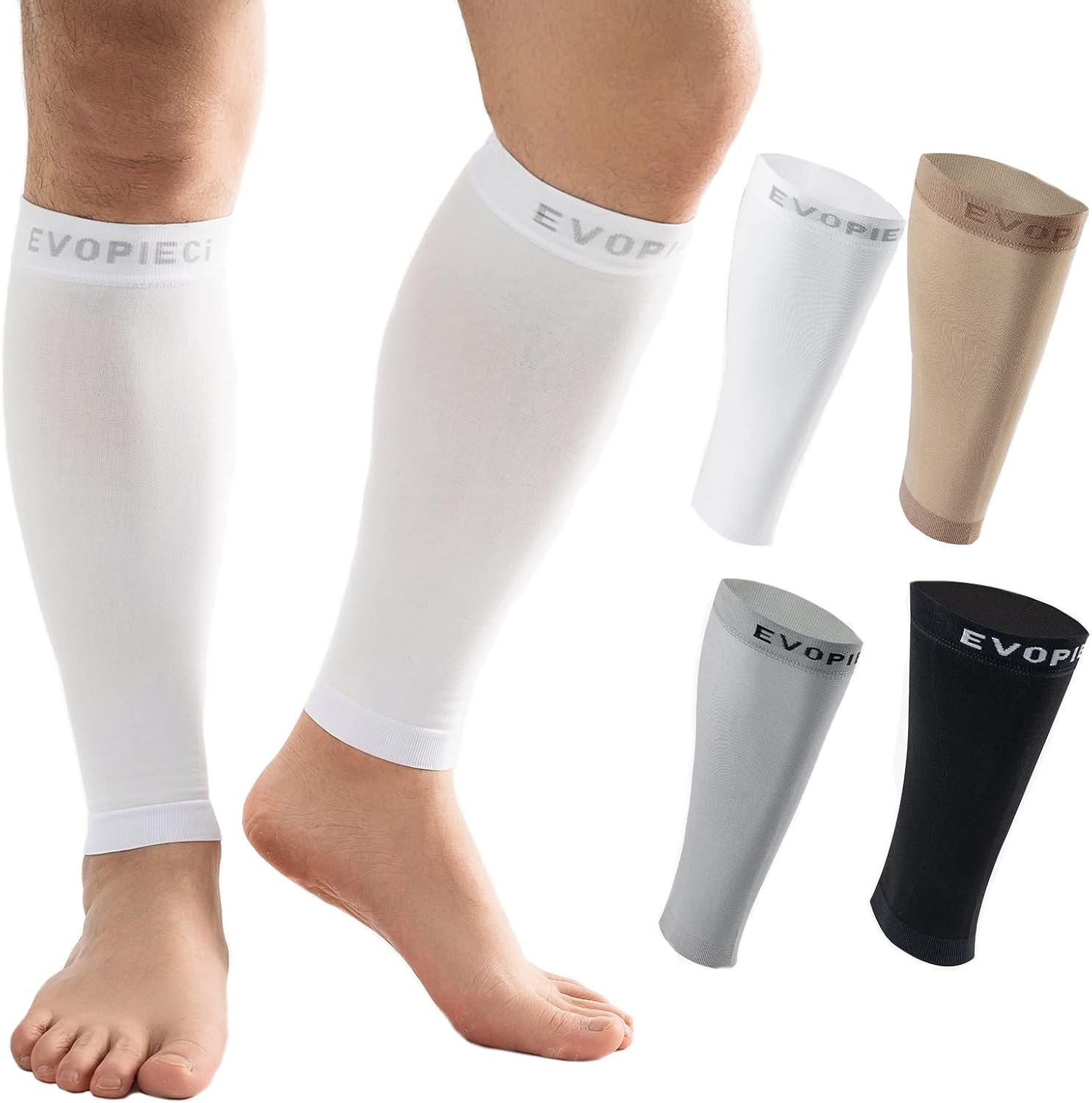 20-30mmHg 1 Pair Calf Compression Sleeve Men and Women Wide Brace for Leg Support Shin Splint Pain Relief White XX-Large