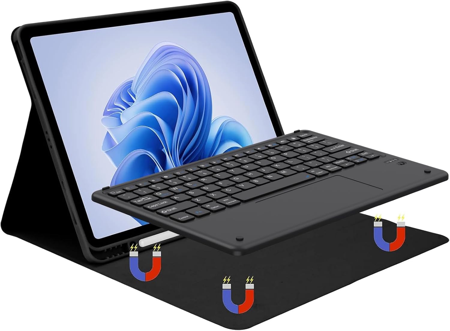 BQSS Touch for iPad Air 13 Inch Case Keyboard (M4/M3/M2, 2026/2025/2024), Keyboard Case for iPad Pro 12.9 inch (6th/5th/4th/3rd Gen), Wireless Detachable Folio Keyboard Cover with Pencil Holder Black
