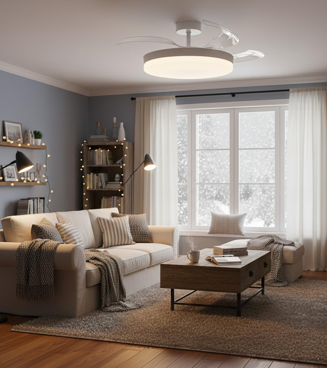 BEL AIR HOME - Ventilateur de plafond ARES, moteur DC, LED 36 W et télécommande, 3 pales pliantes, chambres et salles à manger (ARES MINI)