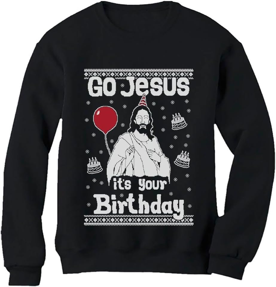 Tstars Birthday Boy Jesus Sweatshirt - Mens Ugly Christmas Sweater Style Xmas Holiday Pullover for Party or Events