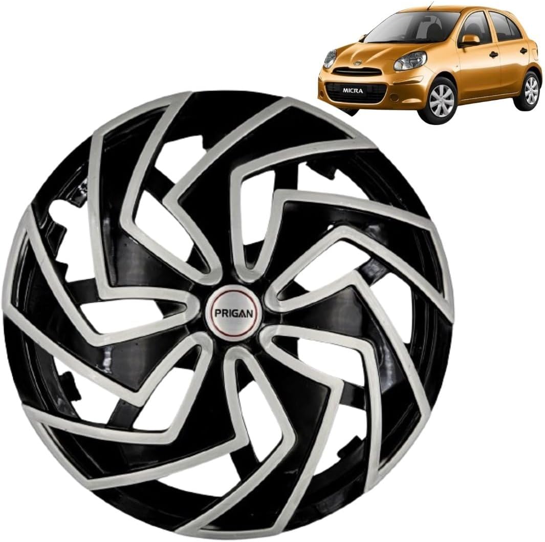 PRIGAN Wheel Cover for MICRA 14 Inch Black Silver Wheel Cap (Available in 13,14 Inch) (Set of 4 Pcs) (Press Fitting) Model- Spider BS-14