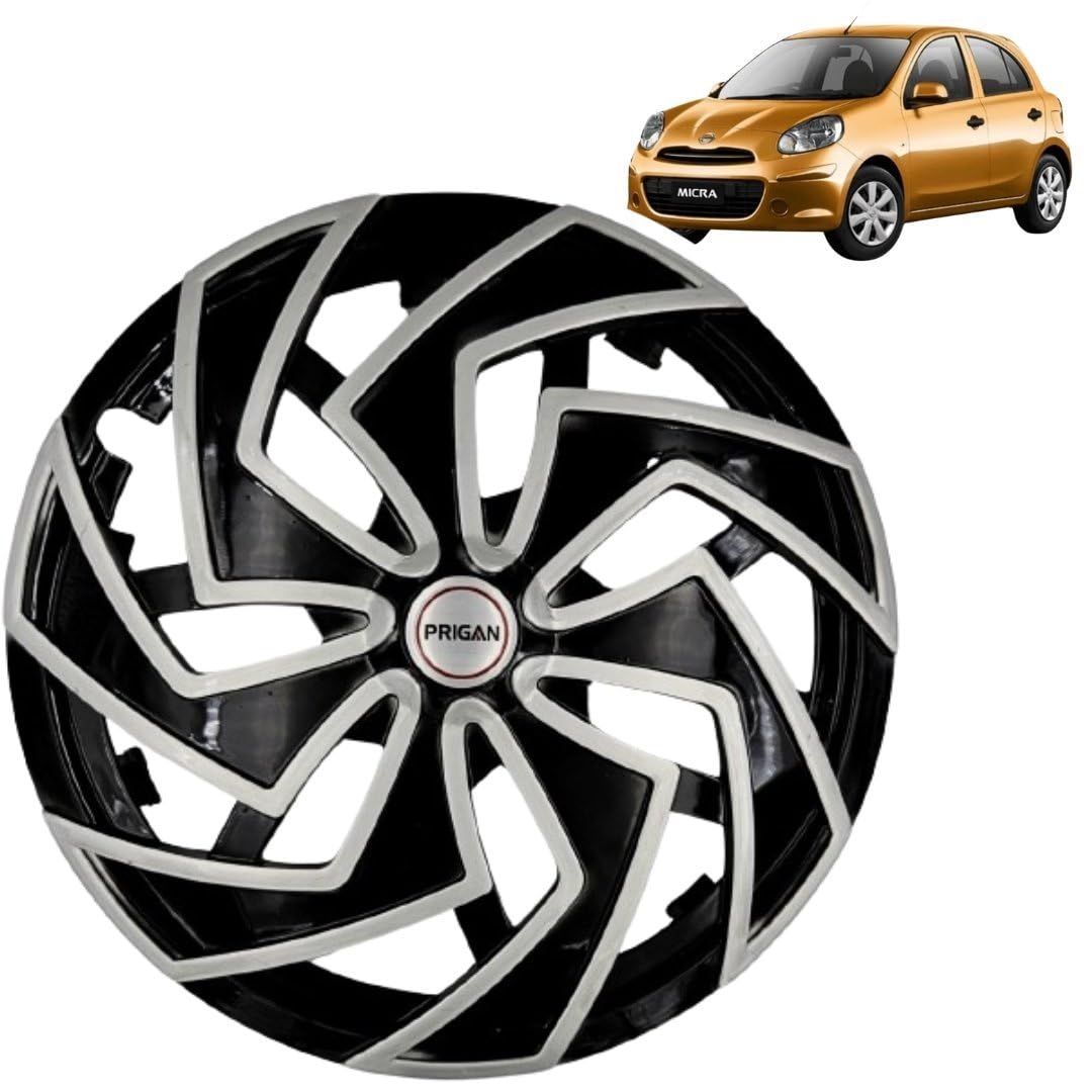 PRIGAN Wheel Cover for MICRA 14 Inch Black Silver Wheel Cap (Available in 13,14 Inch) (Set of 4 Pcs) (Press Fitting) Model- Spider BS-14