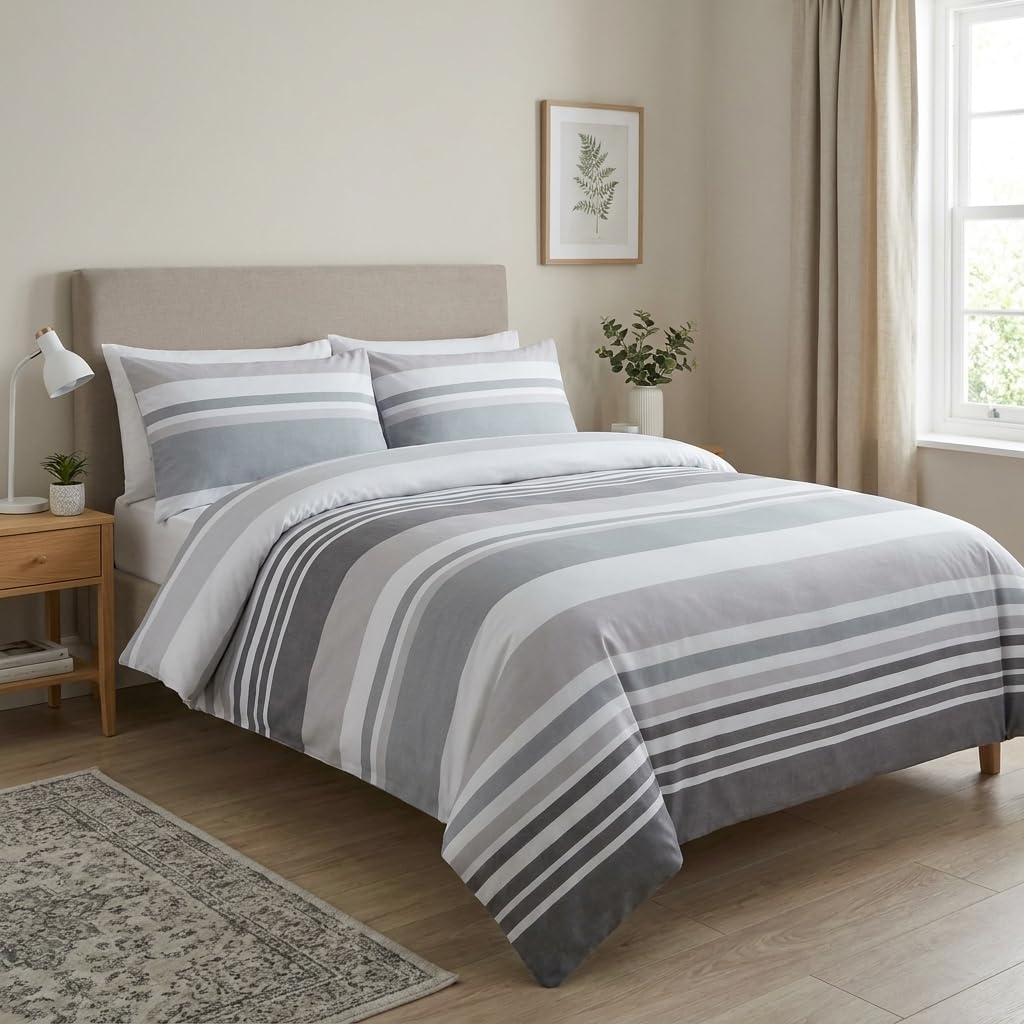M&J Home 2 Piece Single Duvet Cover Set, Stripe Grey, Polycotton Blend 132 Thread Count, OEKO-TEX Certified, Easy-Care, Includes Duvet Cover & Pillowcase โ image 1