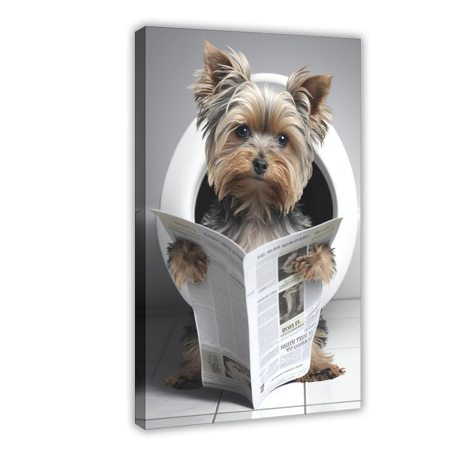 OAHFDF Yorkshire Terrier Sitting on The Toilet Canvas Poster Wall Art Decor Print Picture Paintings for Living Room Bedroom Decoration 20x30inch(50x75cm)