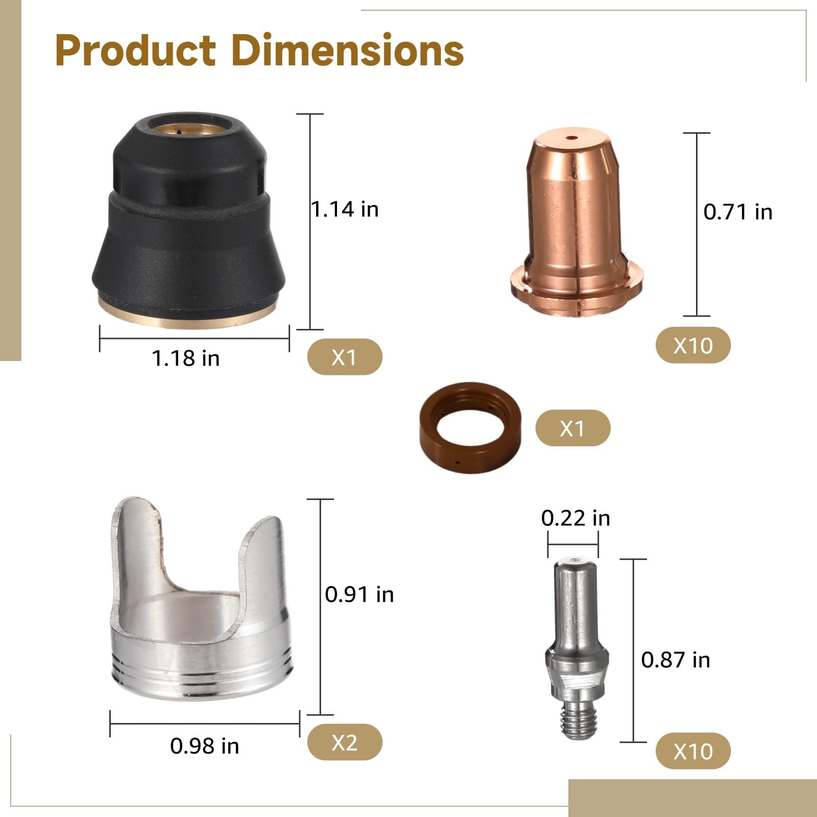Cutter Consumibles Kit de electrodos de boquilla con boquillas de cobre rojo, electrodos, soportes, cubierta, kit de electrodos de punta de 24 piezas para Ipt40 Cut55 Cut65