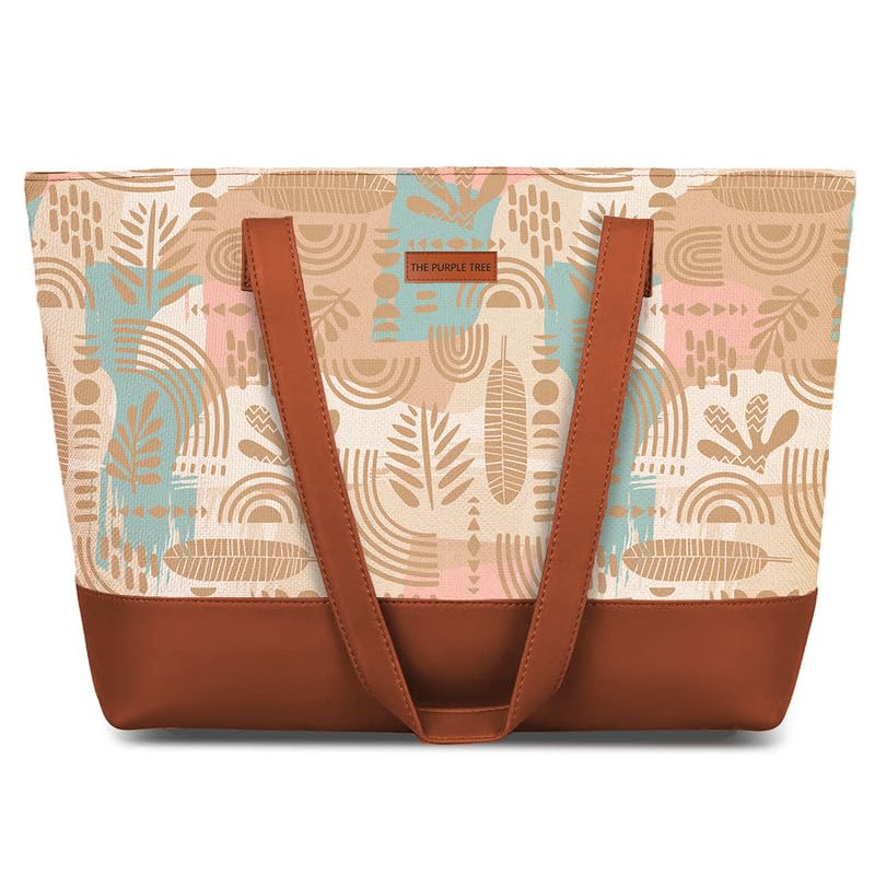 The Purple Tree Handcrafted Women’s Tote Bag with Vegan Leather Handles & Indian Prints, Shoulder Tote Bag and Handbag for Office and College (Pack of 1)