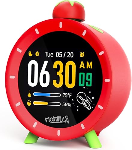 MOMILLA Reloj despertador infantil para dormitorios, pantalla colorida programable de 7 días, 4 alarmas, temporizador visual fácil con ruido blanco,