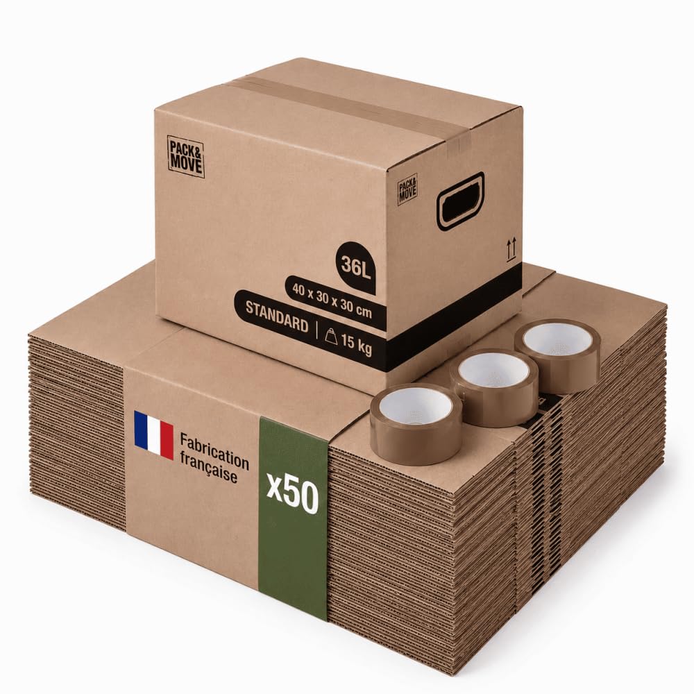 Cartons déménagement stockage 40 x 30 x 30 cm Poignées renforcées Lot 50