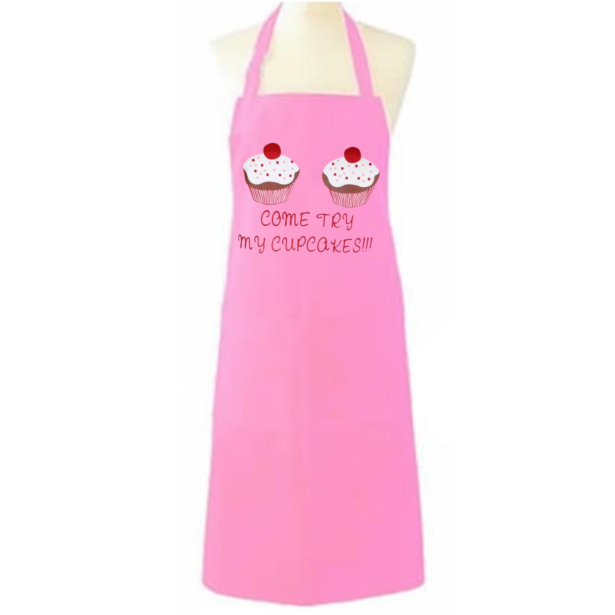 MyShoeStore Unisex Adult Novelty Apron Mens Ladies Womens Chefs Butcher Kitchen Catering Everyday Use Aprons with Pocket Ideal Fantastic Gift(Come Try My Cupcakes Pink)