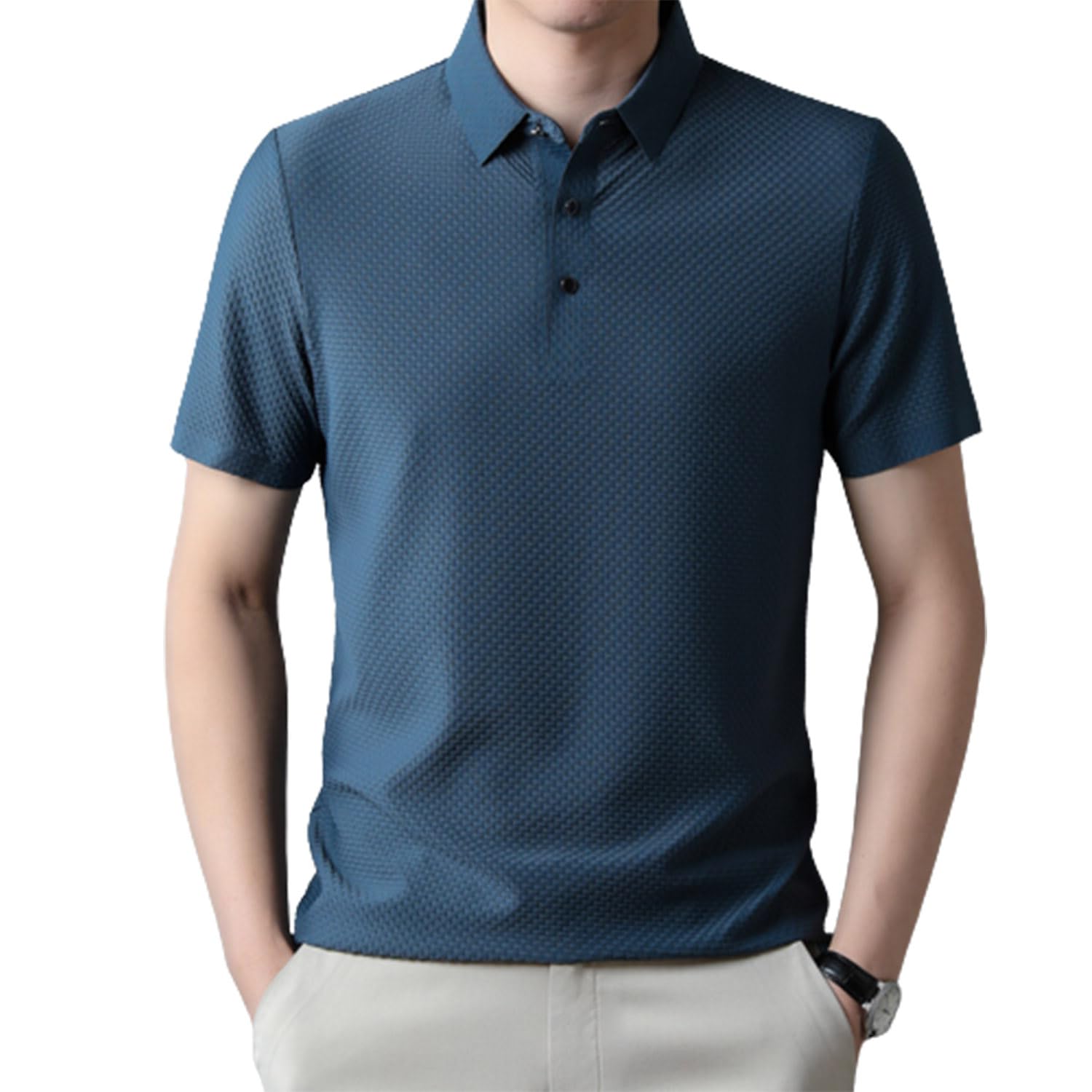 QQLADY Polo de Manga Corta con Cuello en V de Malla de Verano Transpirable cómodo para Hombre, Camisetas de Manga Corta para Hombre Nuevas de Verano 2023 (XXXL,Blue Gray)