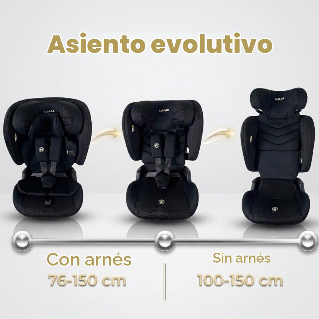 nania Asiento de coche ISOFIX R129 grupo 1/2/3 (9-36 kg/76-140 cm), con protección lateral – Reposacabezas ajustable en altura – Base reclinable