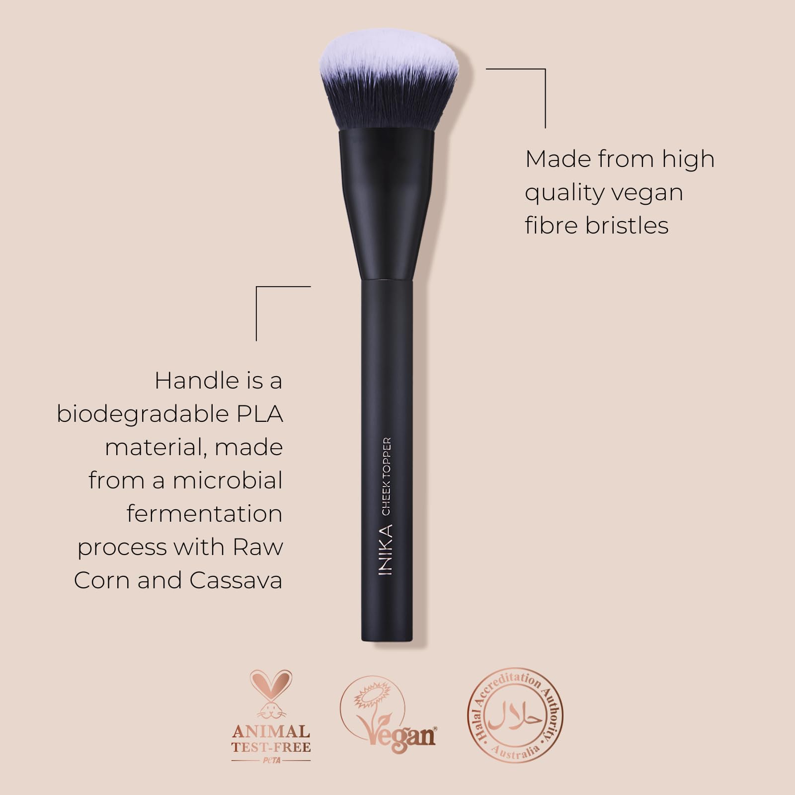 INIKA Cheek Topper Brush | Vegan, Cruelty-Free Professional Wide Angled Blush and Contour Brush. Sustainable design.