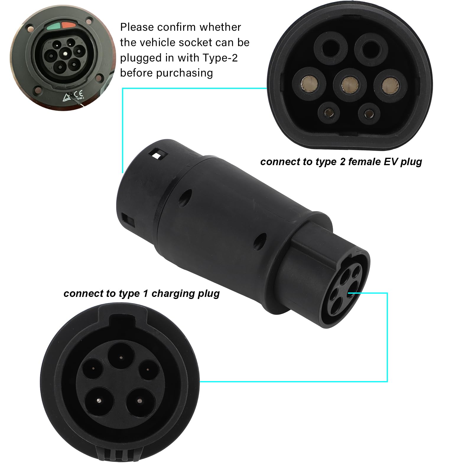 Adapter Typu 1 do 2 EV, Adapter ładujący Pojazdy Elektryczne Typ 1 do Typu 2 IP54 Ochrona16a/32A 240V Universal, 7,2 KW Adapter EV o Wysokiej Mocy
