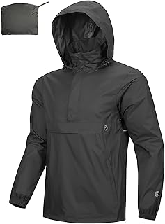 Outdoor Ventures Rain Jacket for Men Waterproof Pullover Lightweight Hooded Windbreaker Outdoor Raincoat Packaway Breathab...