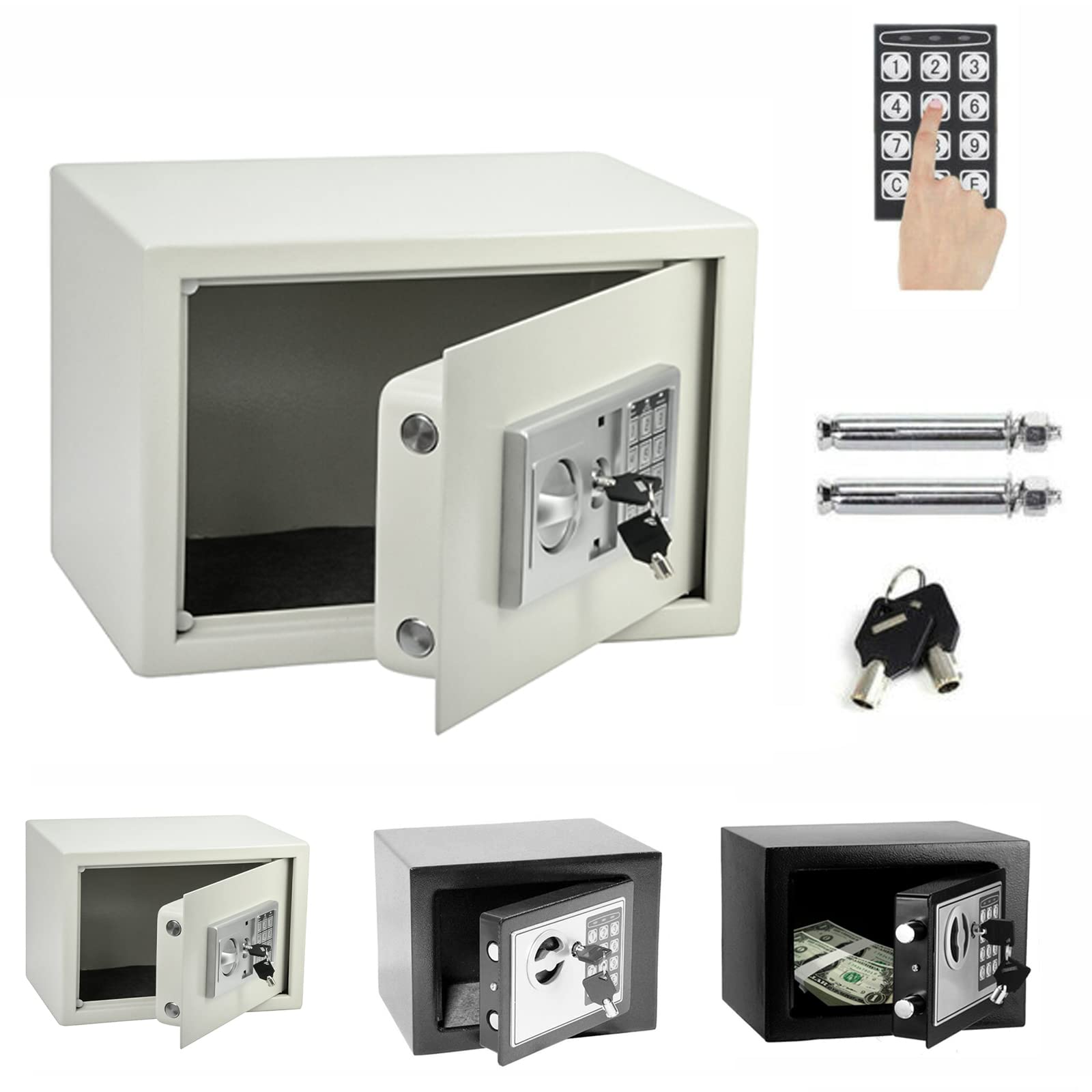 Caja fuerte digital de acero ignífugo de 16 L, caja fuerte de alta seguridad con cerradura de doble llave y contraseña para oficina en casa