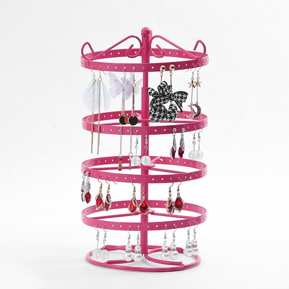 CJHFR472SG Jewelry Organizer Stands Metal Rotating Jewelry Organizer Stand for Earrings Necklaces Space-Saving Desktop Jewelry Display Stand(Pink)