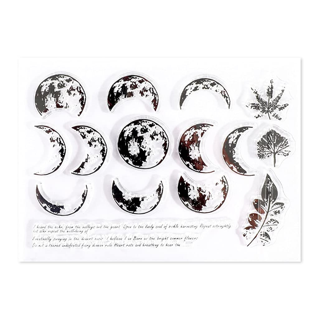 Funcoco Moon Phase Clear Stamps, Retro Multi Element Scrapbooking Clear Stamps Elegant Frame Butterfly Flowers Leaves Letters Clear Stamps