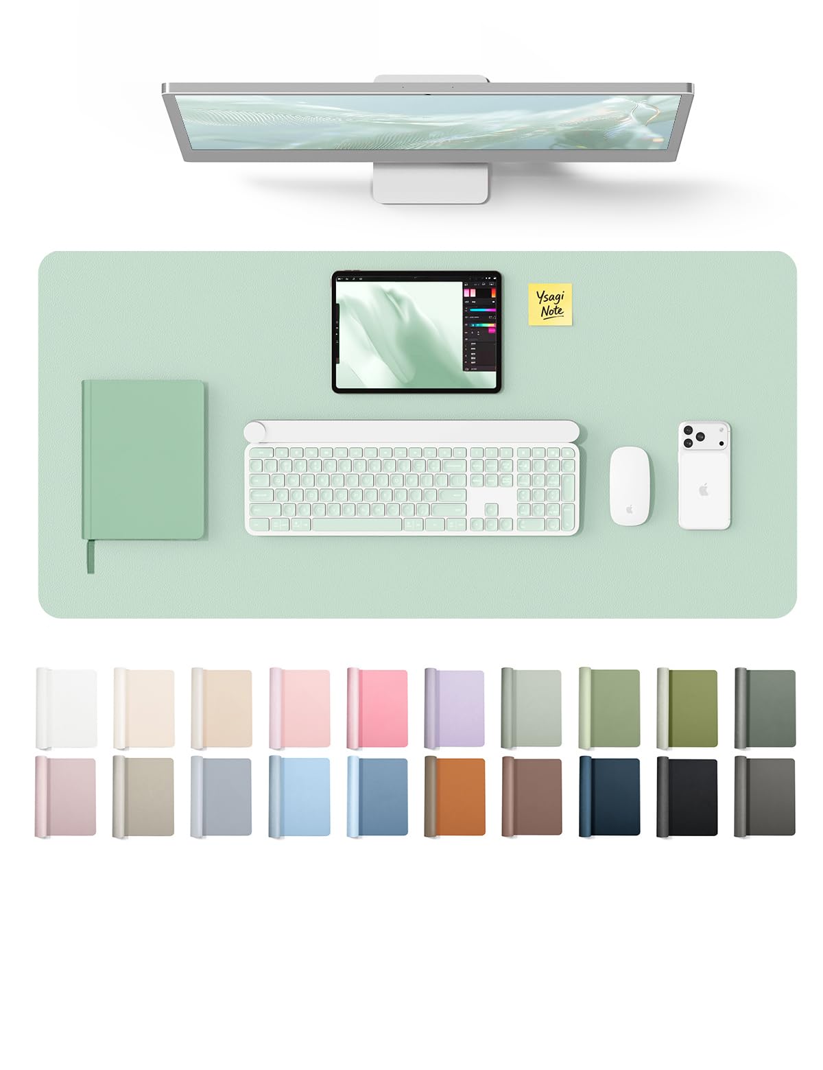 YSAGi Pale Green Desk Protector Pad with Large Mouse Mat, 35.4" x 17" | Protects Desks from Scratches, Stains, and Scuffs - main product image
