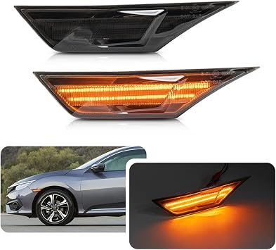 Smoke LED Side Marker Indicator Lights for MK10 H.onda Civic Saloon Hatchback Type R 2016 2017 2018 2019 2020 2021 Front Amber Led Side Marker Repeater Turn Signal Lamps